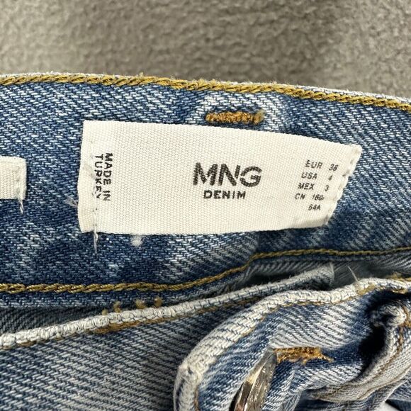 Mango mng Jeans Womens 4 Selina Button Fly Wide Leg Light Wash Distressed Boho - Picture 11 of 11